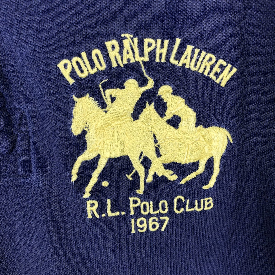 Ralph Lauren POLO by Ralph Lauren CUSTOM FIT Double Pony Short-Sleeve Polo Shirt (Men's Size M) cotton navy blue type Vintage Second Hand