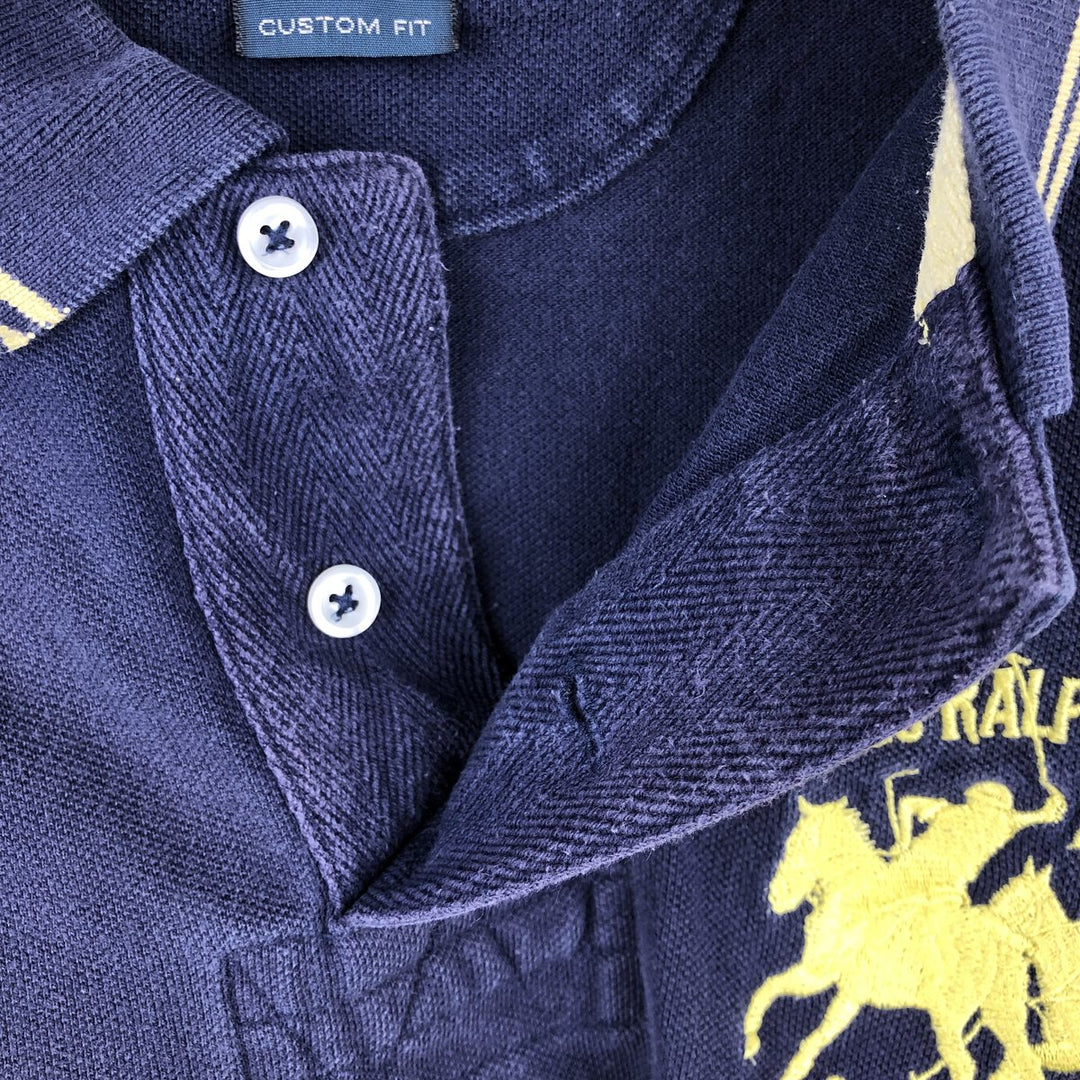 Ralph Lauren POLO by Ralph Lauren CUSTOM FIT Double Pony Short-Sleeve Polo Shirt (Men's Size M) cotton navy blue type Vintage Second Hand