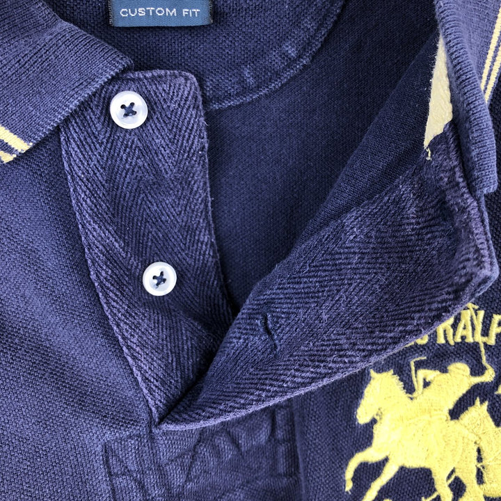 Ralph Lauren POLO by Ralph Lauren CUSTOM FIT Double Pony Short-Sleeve Polo Shirt (Men's Size M) cotton navy blue type Vintage Second Hand
