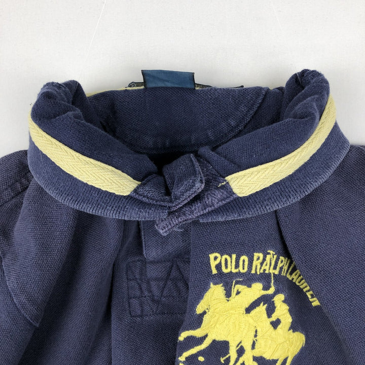 Ralph Lauren POLO by Ralph Lauren CUSTOM FIT Double Pony Short-Sleeve Polo Shirt (Men's Size M) cotton navy blue type Vintage Second Hand