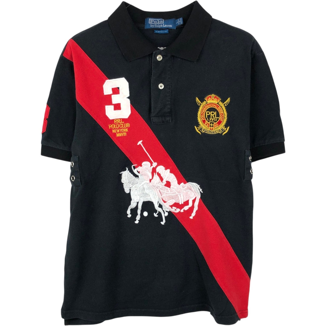 Ralph Lauren POLO by Ralph Lauren CUSTOM FIT Double Pony Short Sleeve Polo Shirt Men's L size unclear black type Vintage Second Hand