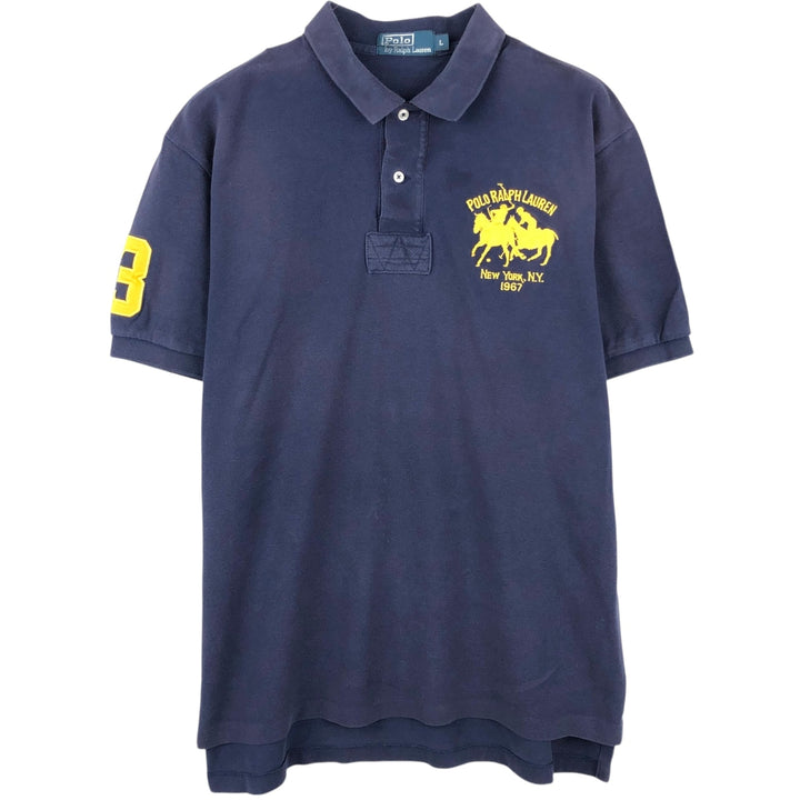 Ralph Lauren POLO by Ralph Lauren Double Pony Short Sleeve Polo Shirt Men's Size L cotton navy blue type Vintage Second Hand