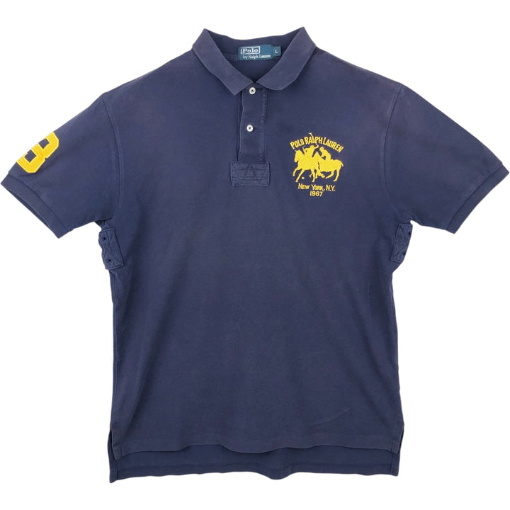 Ralph Lauren POLO by Ralph Lauren Double Pony Short Sleeve Polo Shirt Men's Size L cotton navy blue type Vintage Second Hand