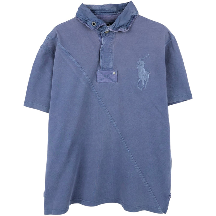 Ralph Lauren POLO by Ralph Lauren CUSTOM FIT Big Pony short sleeve rugby shirt, men's L size cotton blue type Vintage Second Hand