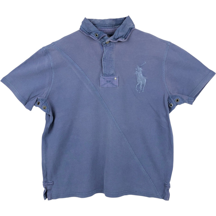 Ralph Lauren POLO by Ralph Lauren CUSTOM FIT Big Pony short sleeve rugby shirt, men's L size cotton blue type Vintage Second Hand
