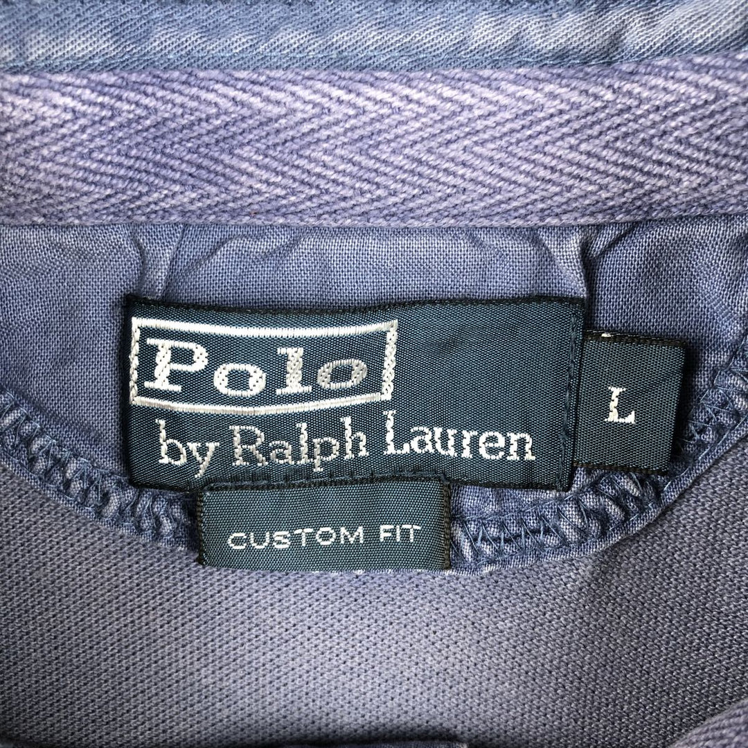 Ralph Lauren POLO by Ralph Lauren CUSTOM FIT Big Pony short sleeve rugby shirt, men's L size cotton blue type Vintage Second Hand