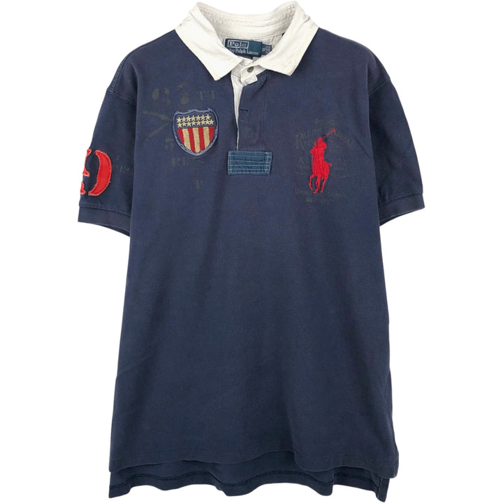 Ralph Lauren POLO by Ralph Lauren CUSTOM FIT Big Pony Short Sleeve Rugby Shirt Men's XL cotton navy blue type Vintage Second Hand