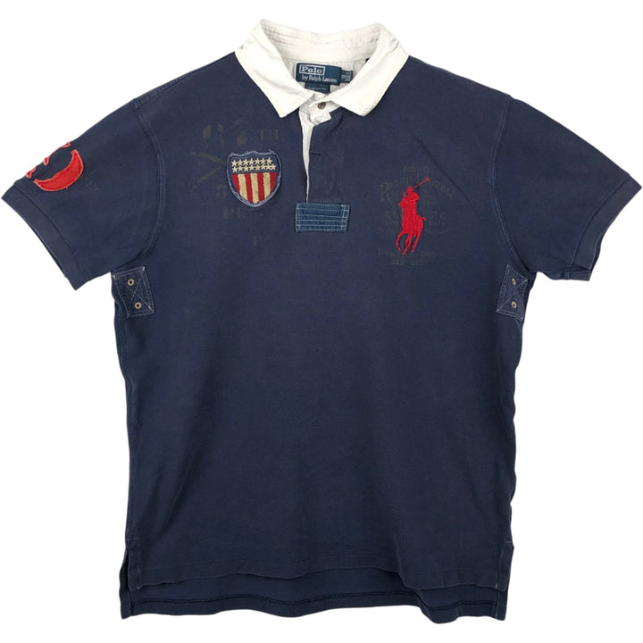 Ralph Lauren POLO by Ralph Lauren CUSTOM FIT Big Pony Short Sleeve Rugby Shirt Men's XL cotton navy blue type Vintage Second Hand