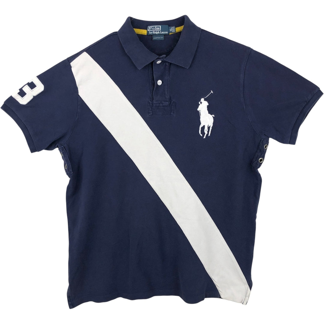 Ralph Lauren POLO by Ralph Lauren CUSTOM FIT Big Pony Short Sleeve Rugby Shirt Men's XL cotton navy blue type Vintage Second Hand