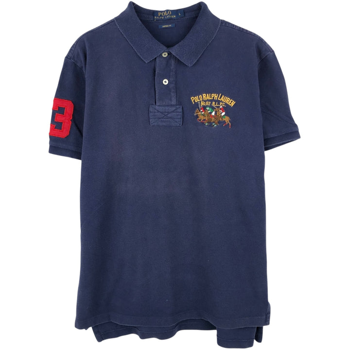 Ralph Lauren POLO RALPH LAUREN CUSTOM FIT Triple Pony Short-Sleeve Polo Shirt, Men's Size L (Equivalent), Faded cotton navy blue type Vintage Second Hand