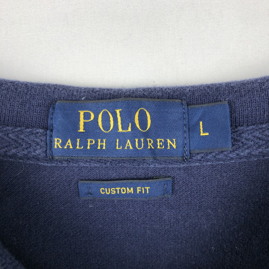 Ralph Lauren POLO RALPH LAUREN CUSTOM FIT Triple Pony Short-Sleeve Polo Shirt, Men's Size L (Equivalent), Faded cotton navy blue type Vintage Second Hand