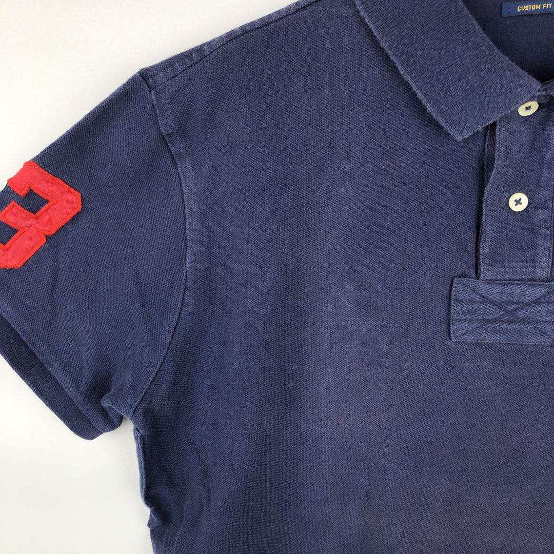 Ralph Lauren POLO RALPH LAUREN CUSTOM FIT Triple Pony Short-Sleeve Polo Shirt, Men's Size L (Equivalent), Faded cotton navy blue type Vintage Second Hand