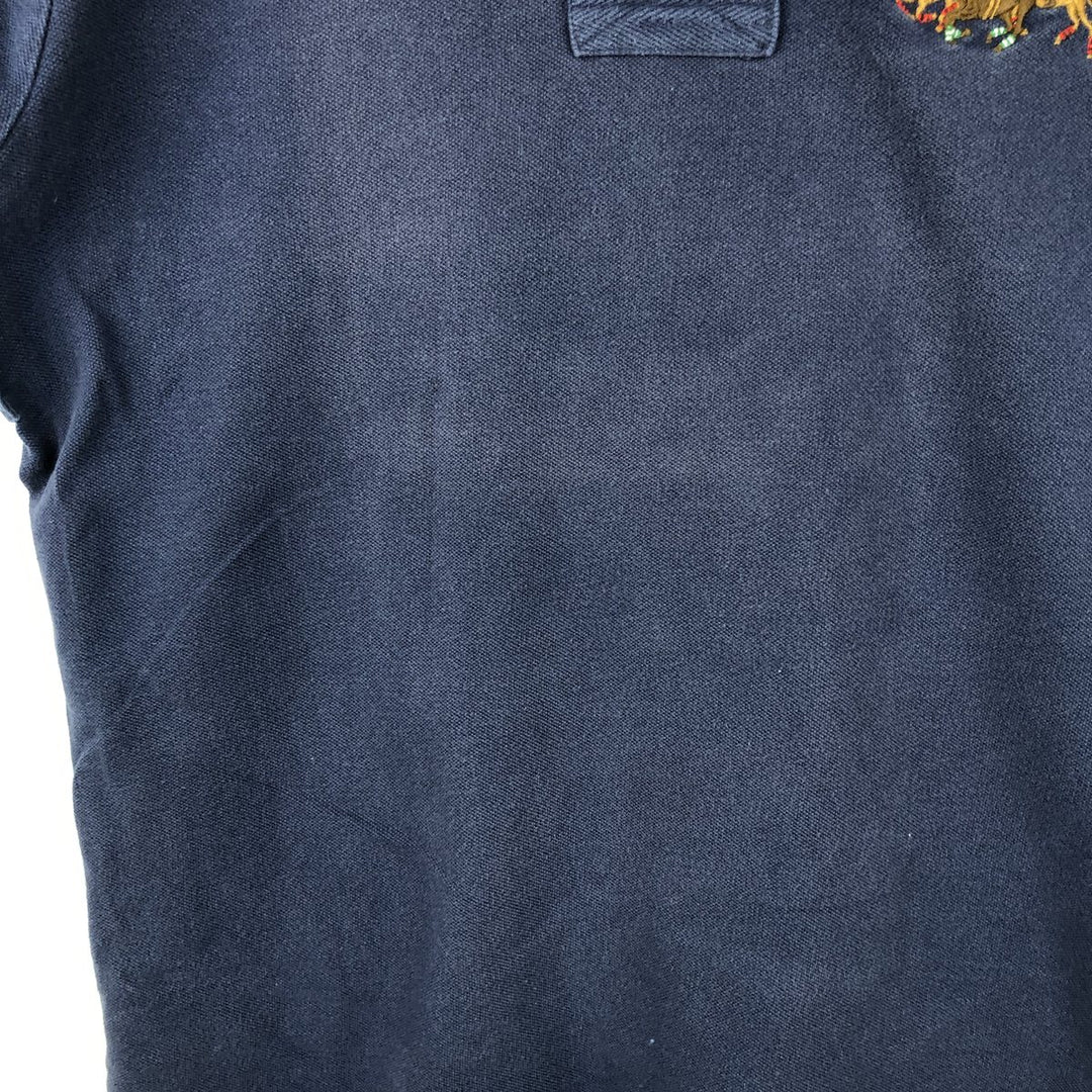 Ralph Lauren POLO RALPH LAUREN CUSTOM FIT Triple Pony Short-Sleeve Polo Shirt, Men's Size L (Equivalent), Faded cotton navy blue type Vintage Second Hand