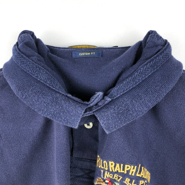 Ralph Lauren POLO RALPH LAUREN CUSTOM FIT Triple Pony Short-Sleeve Polo Shirt, Men's Size L (Equivalent), Faded cotton navy blue type Vintage Second Hand