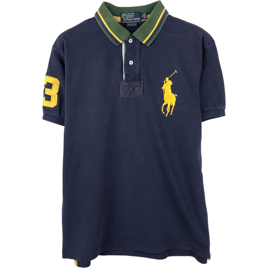 Ralph Lauren POLO by Ralph Lauren SLIM FIT Big Pony Short-Sleeve Polo Shirt (Men's Size L equivalent) cotton navy blue type Vintage Second Hand