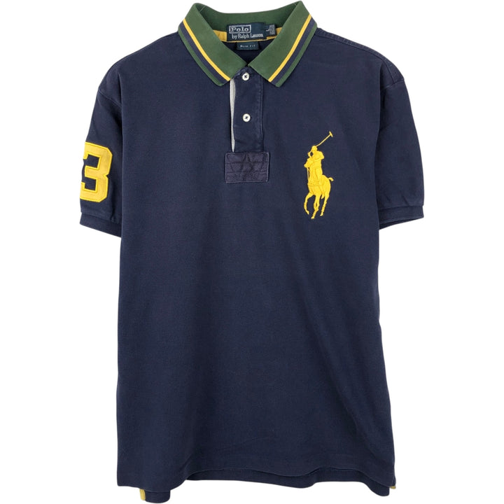 Ralph Lauren POLO by Ralph Lauren SLIM FIT Big Pony Short-Sleeve Polo Shirt (Men's Size L equivalent) cotton navy blue type Vintage Second Hand