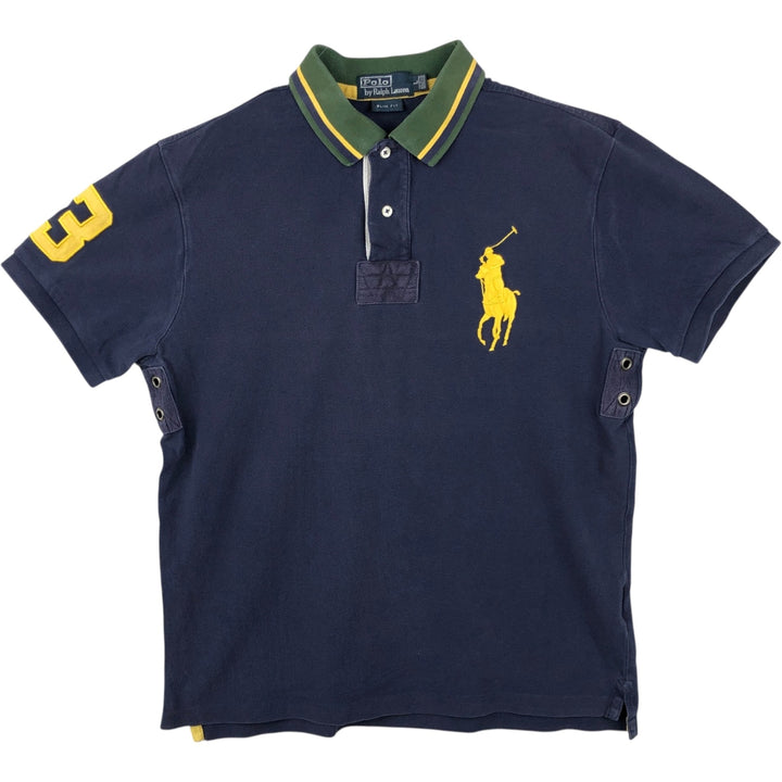 Ralph Lauren POLO by Ralph Lauren SLIM FIT Big Pony Short-Sleeve Polo Shirt (Men's Size L equivalent) cotton navy blue type Vintage Second Hand