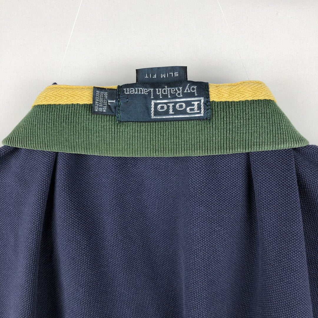 Ralph Lauren POLO by Ralph Lauren SLIM FIT Big Pony Short-Sleeve Polo Shirt (Men's Size L equivalent) cotton navy blue type Vintage Second Hand