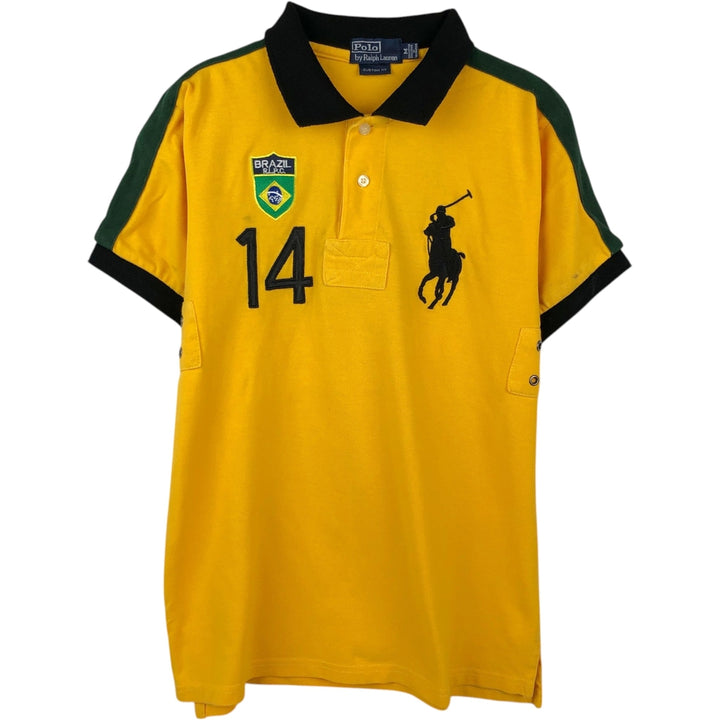 Ralph Lauren POLO by Ralph Lauren CUSTOM FIT Big Pony Short-Sleeve Rugby Shirt, Men's Size M (approx.) cotton yellow type Vintage Second Hand