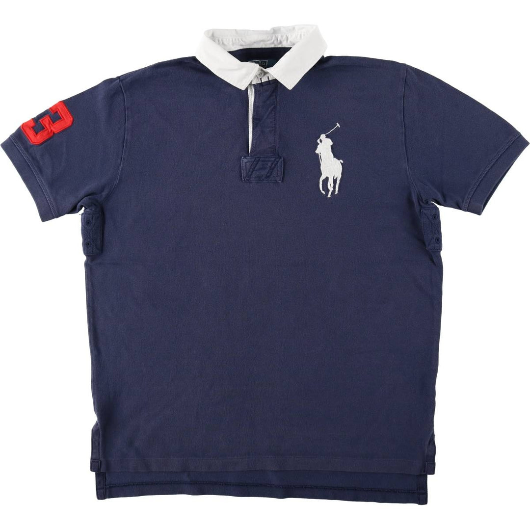 Ralph Lauren POLO by Ralph Lauren Big Pony Short Sleeve Rugby Shirt, Men's Size L cotton navy blue type Vintage Second Hand