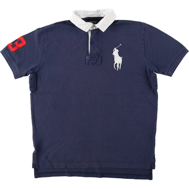 Ralph Lauren POLO by Ralph Lauren Big Pony Short Sleeve Rugby Shirt, Men's Size L cotton navy blue type Vintage Second Hand