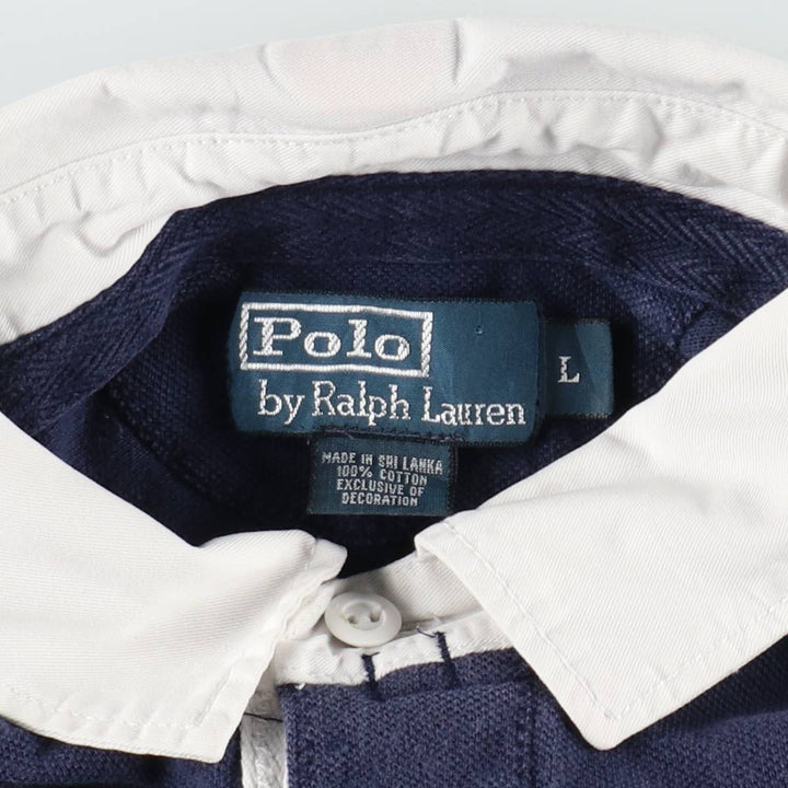 Ralph Lauren POLO by Ralph Lauren Big Pony Short Sleeve Rugby Shirt, Men's Size L cotton navy blue type Vintage Second Hand