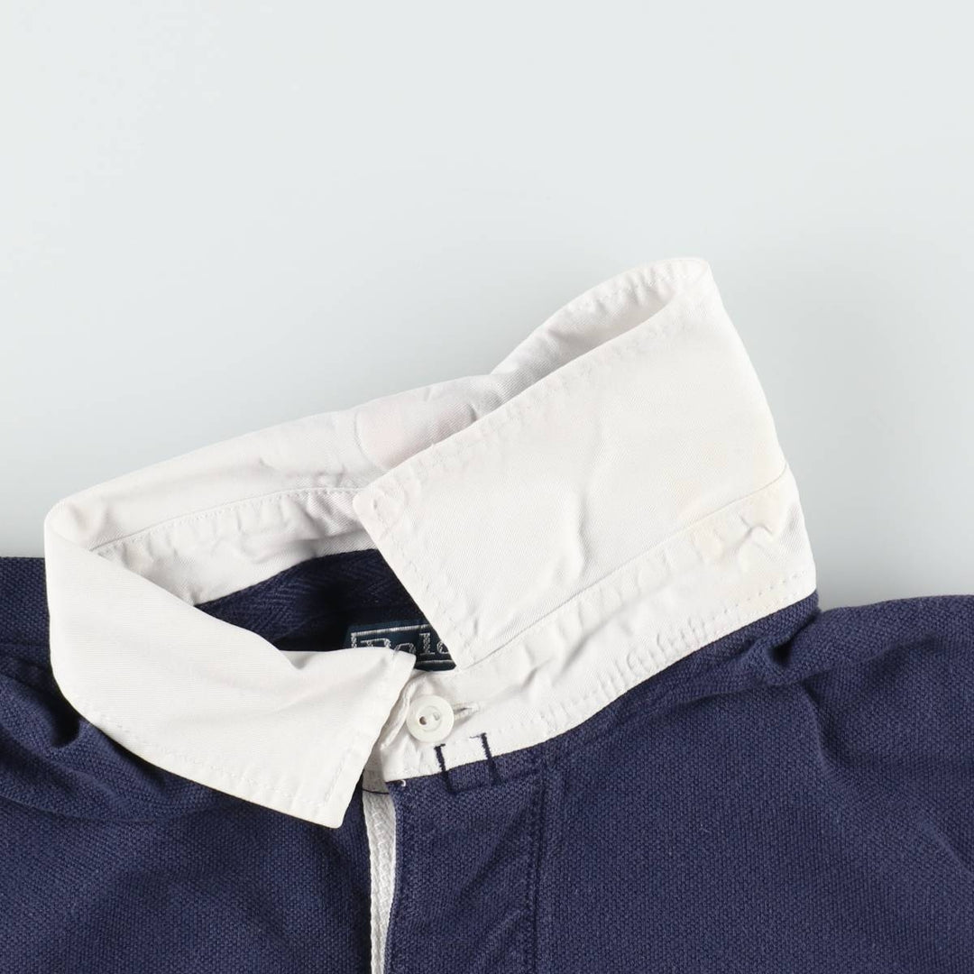 Ralph Lauren POLO by Ralph Lauren Big Pony Short Sleeve Rugby Shirt, Men's Size L cotton navy blue type Vintage Second Hand
