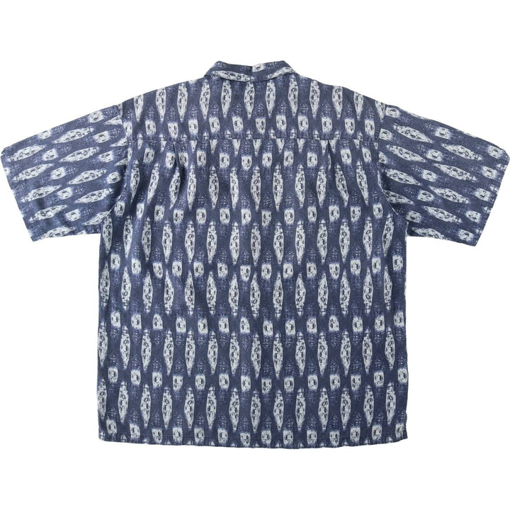 90s-00'S Columbia all-over print short-sleeved ramie x cotton box shirt, men's size XL. Lamy Navy blue Vintage Second Hand
