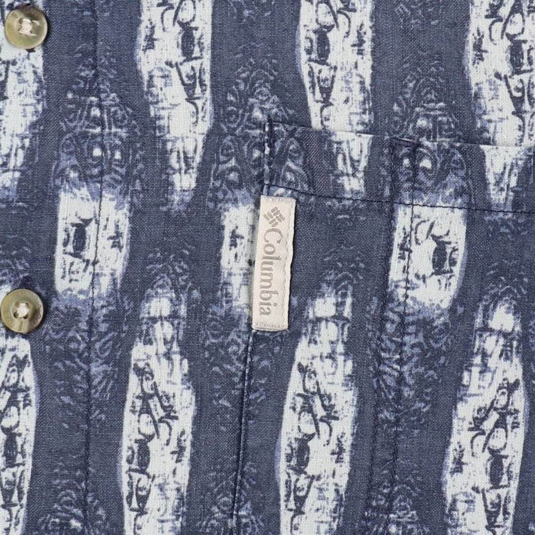 90s-00'S Columbia all-over print short-sleeved ramie x cotton box shirt, men's size XL. Lamy Navy blue Vintage Second Hand