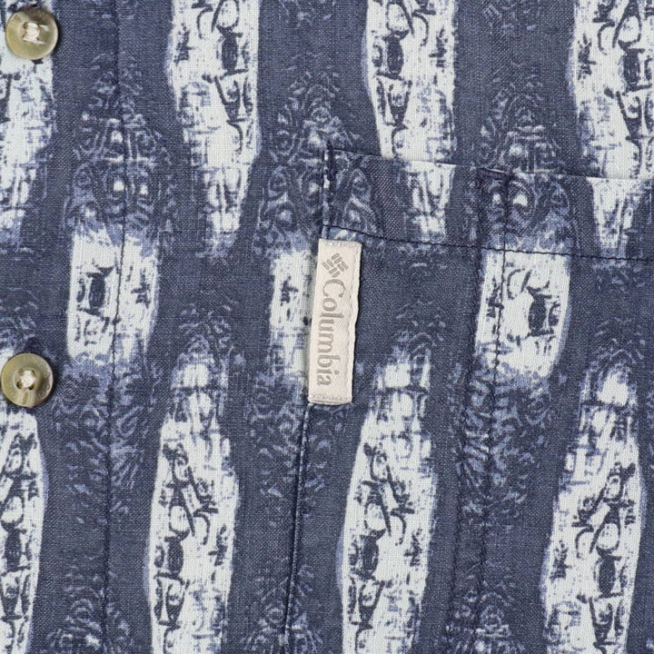 90s-00'S Columbia all-over print short-sleeved ramie x cotton box shirt, men's size XL. Lamy Navy blue Vintage Second Hand
