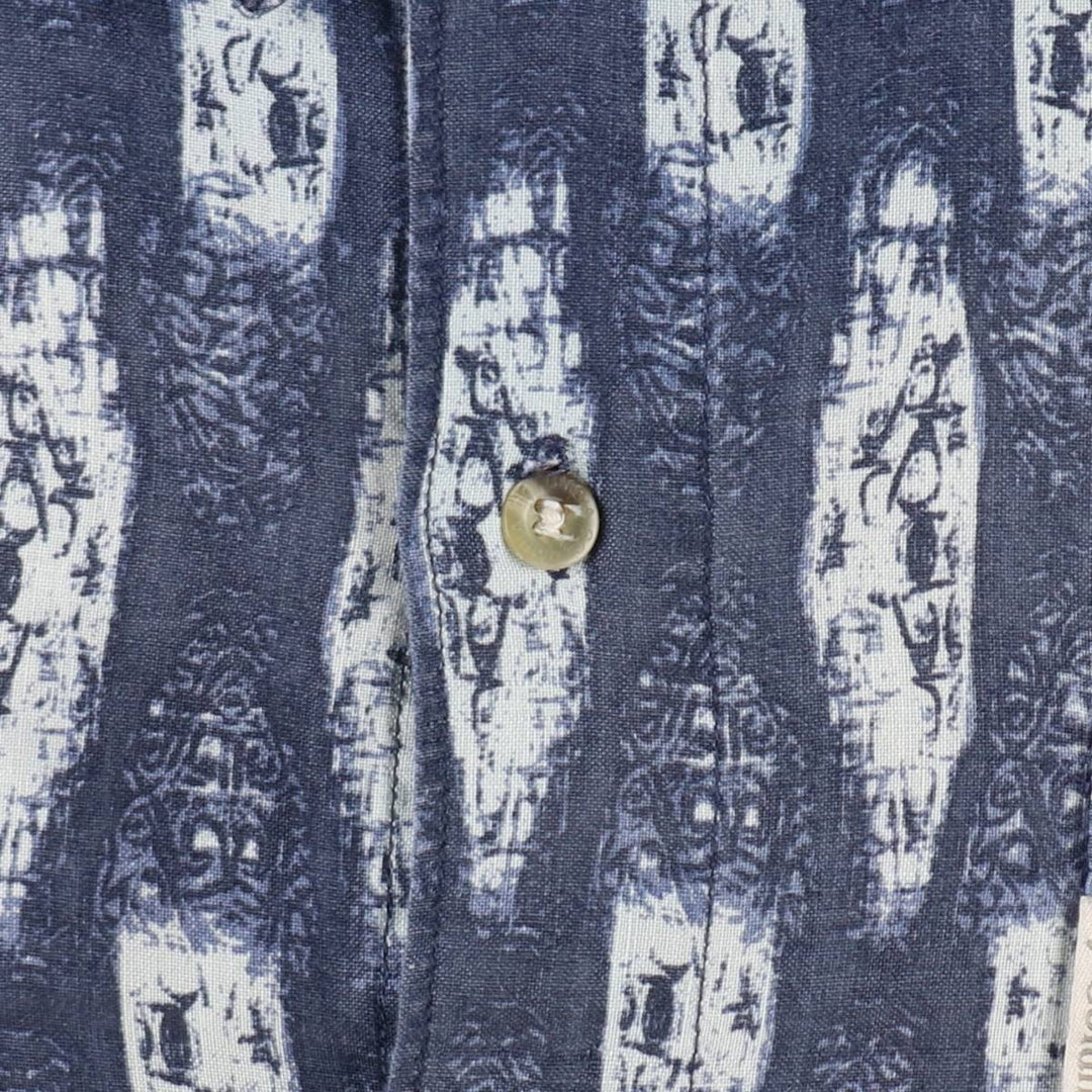 90s-00'S Columbia all-over print short-sleeved ramie x cotton box shirt, men's size XL. Lamy Navy blue Vintage Second Hand