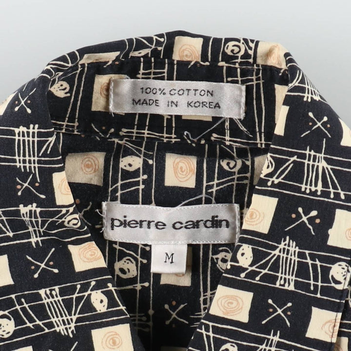 Pierre Cardin all-over print short-sleeved cotton shirt, boxy fit, men's size M. cotton black type Vintage Second Hand