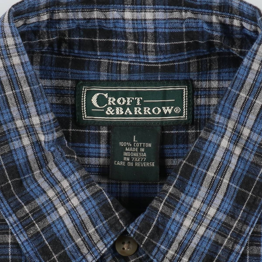 CROFT&BARROW Short-Sleeve Button-Down Check Shirt, Men's Size L (approx.) cotton blue type Vintage Second Hand