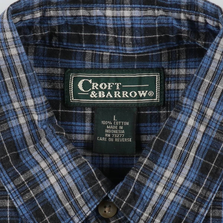 CROFT&BARROW Short-Sleeve Button-Down Check Shirt, Men's Size L (approx.) cotton blue type Vintage Second Hand
