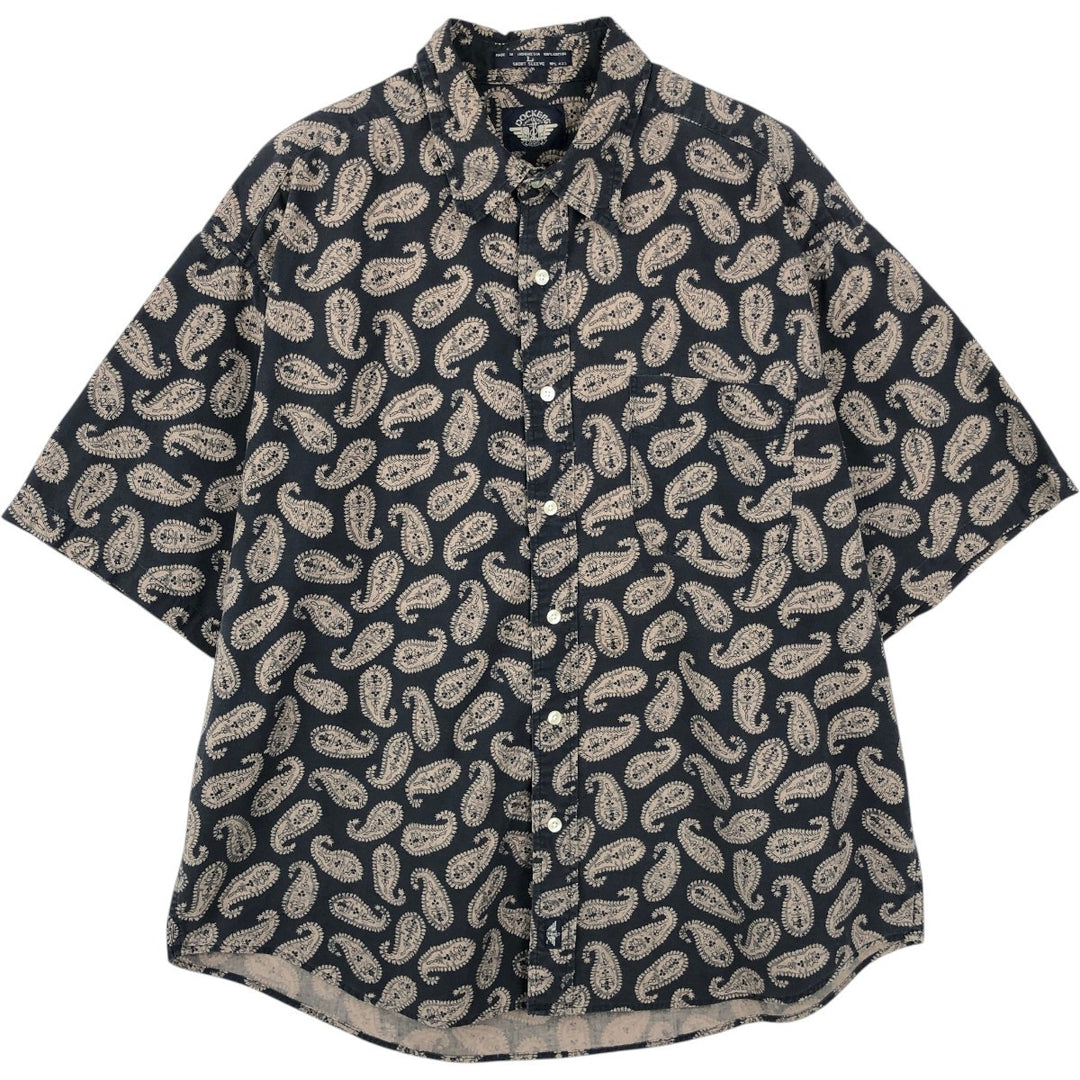 Dockers Paisley Pattern Short-Sleeve Cotton Shirt, Men's Size L (approx.) cotton black type Vintage Second Hand