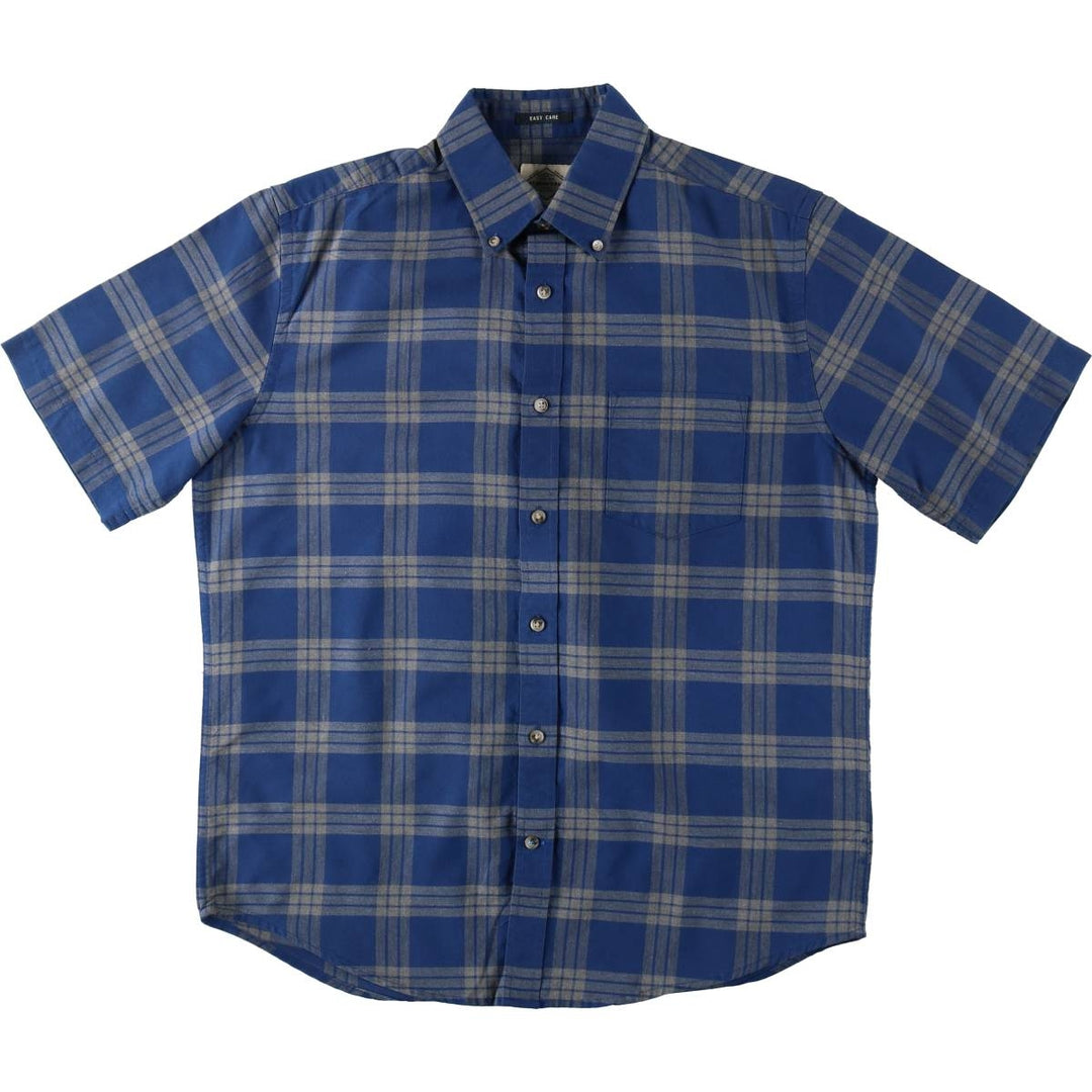 St. John's Bay Easy Care Short-Sleeve Button-Down Check Shirt, Men's Size M (approx.) cotton blue type Vintage Second Hand