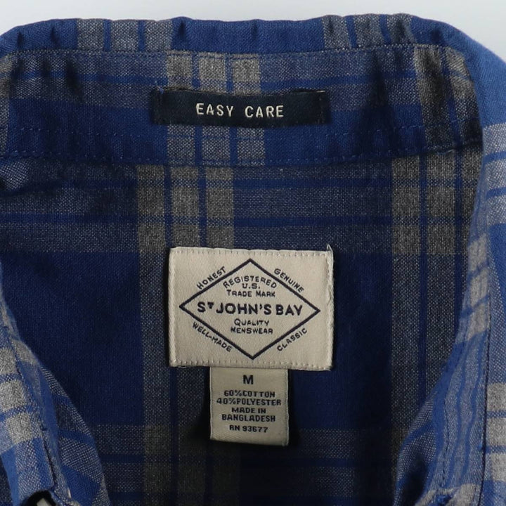 St. John's Bay Easy Care Short-Sleeve Button-Down Check Shirt, Men's Size M (approx.) cotton blue type Vintage Second Hand