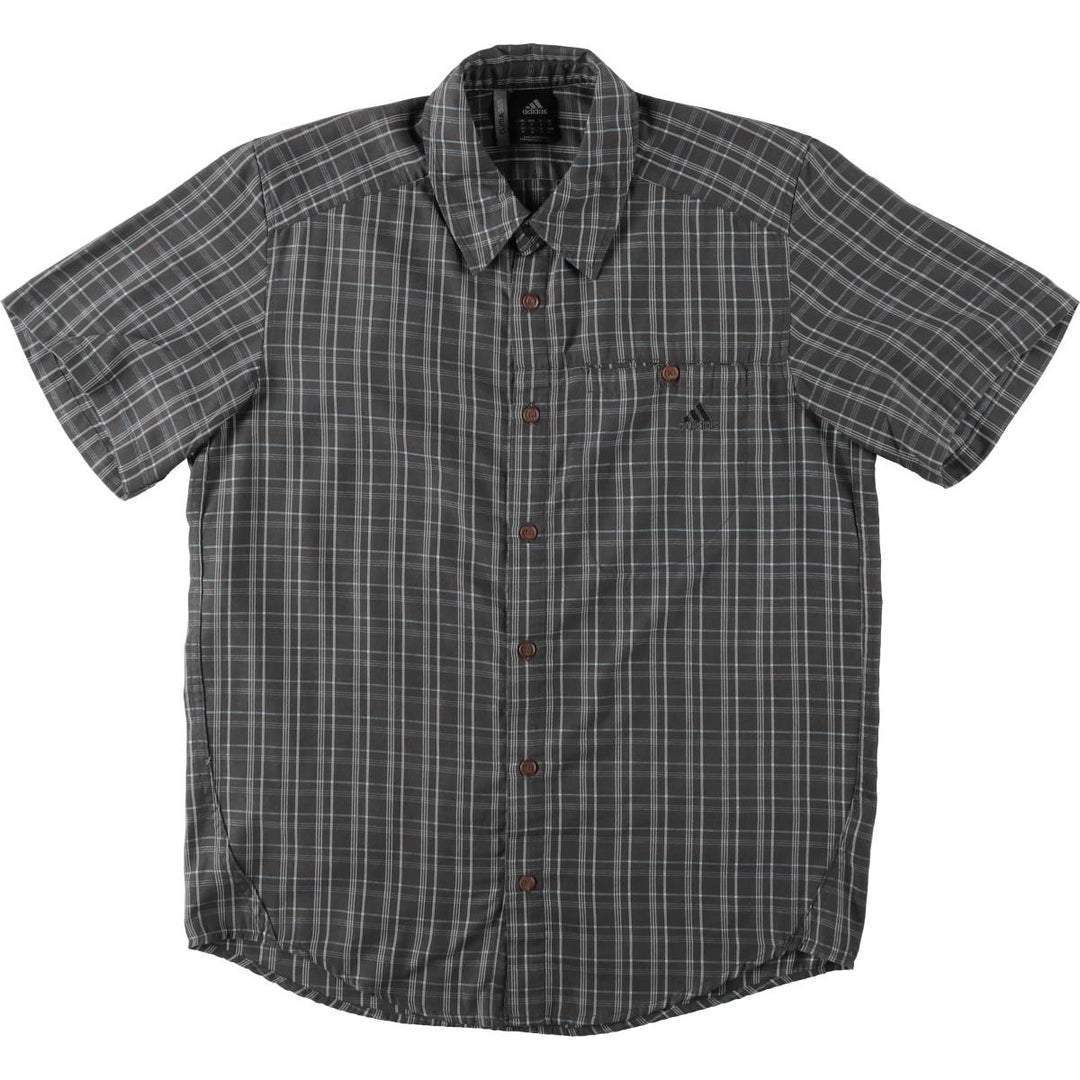 2000'S Adidas CLIMA365 Check Pattern Short-Sleeve Poly-Cotton Shirt, Men's Size M (approx.) polyester gray type Vintage Second Hand