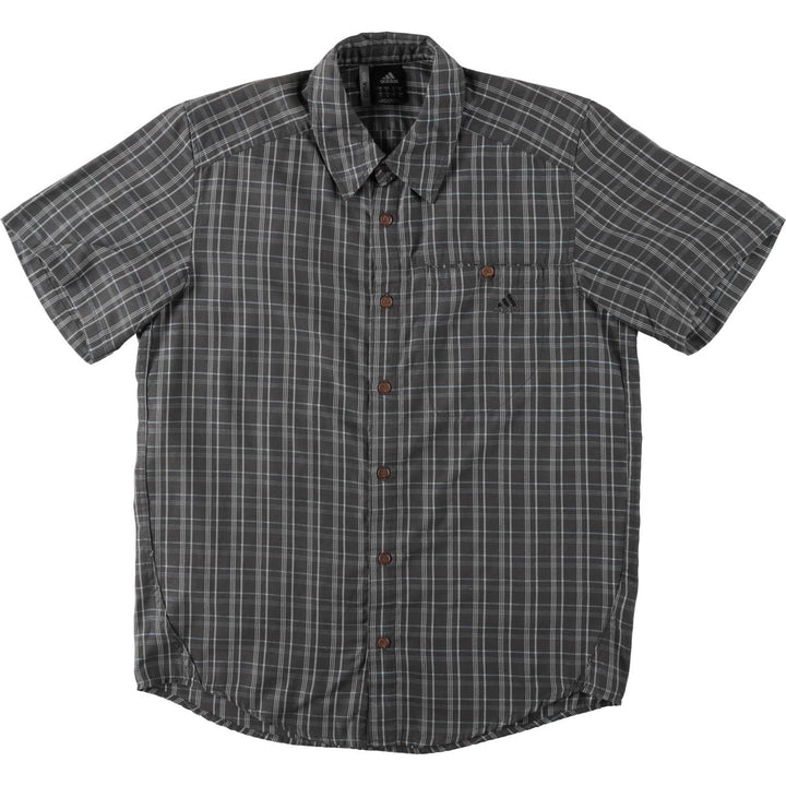 2000'S Adidas CLIMA365 Check Pattern Short-Sleeve Poly-Cotton Shirt, Men's Size M (approx.) polyester gray type Vintage Second Hand