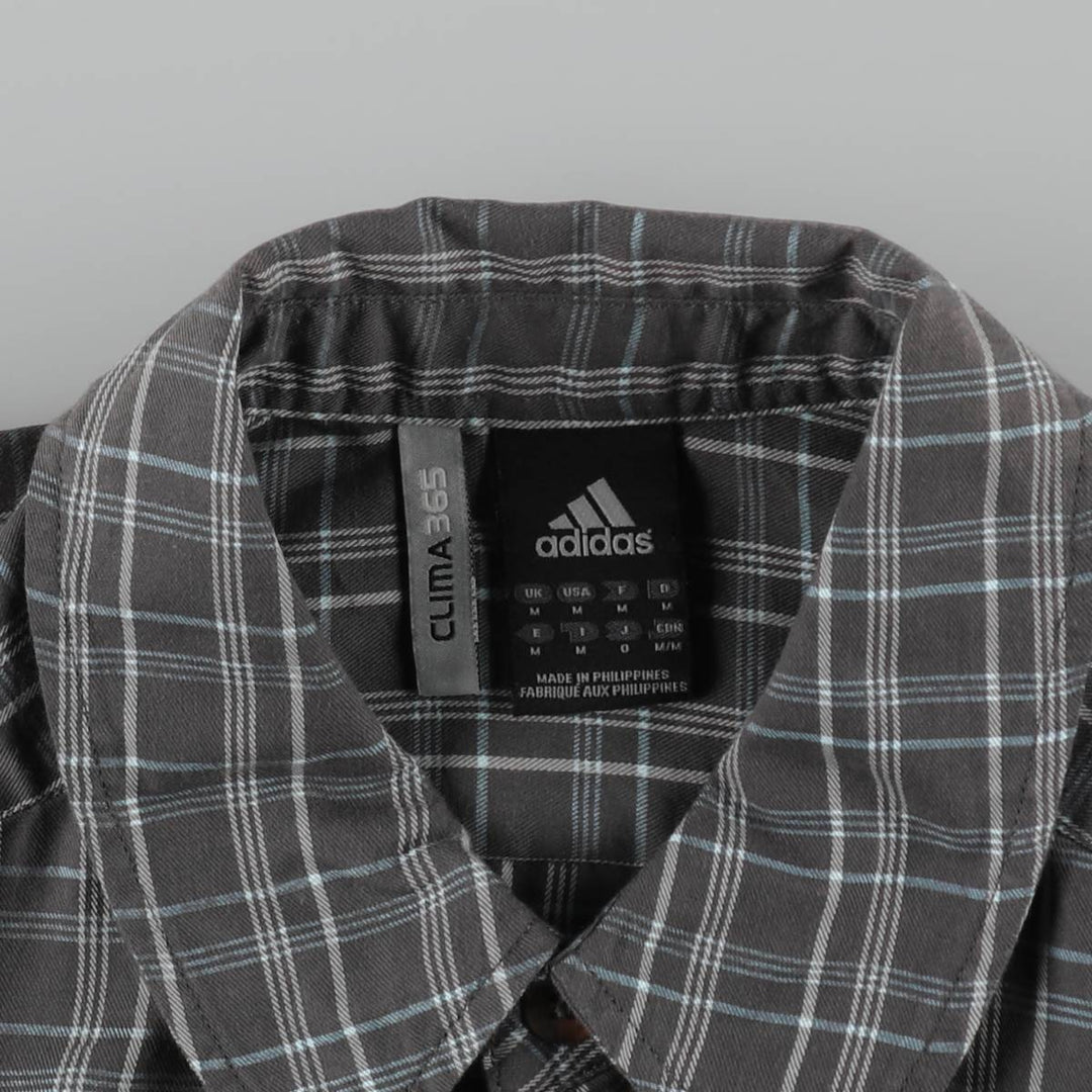 2000'S Adidas CLIMA365 Check Pattern Short-Sleeve Poly-Cotton Shirt, Men's Size M (approx.) polyester gray type Vintage Second Hand