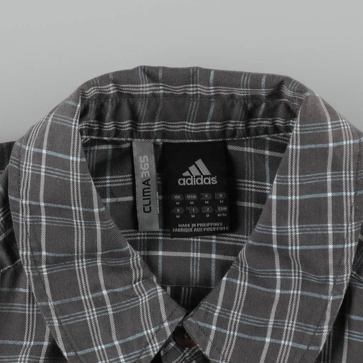 2000'S Adidas CLIMA365 Check Pattern Short-Sleeve Poly-Cotton Shirt, Men's Size M (approx.) polyester gray type Vintage Second Hand