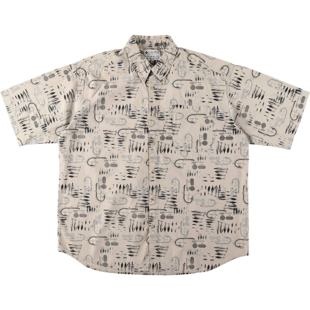 90s-00'S Columbia all-over print short-sleeved button-down shirt, men's size XL. cotton Beige type Vintage Second Hand