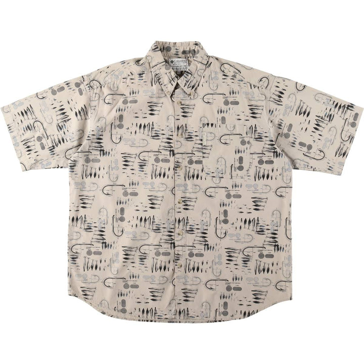 90s-00'S Columbia all-over print short-sleeved button-down shirt, men's size XL. cotton Beige type Vintage Second Hand