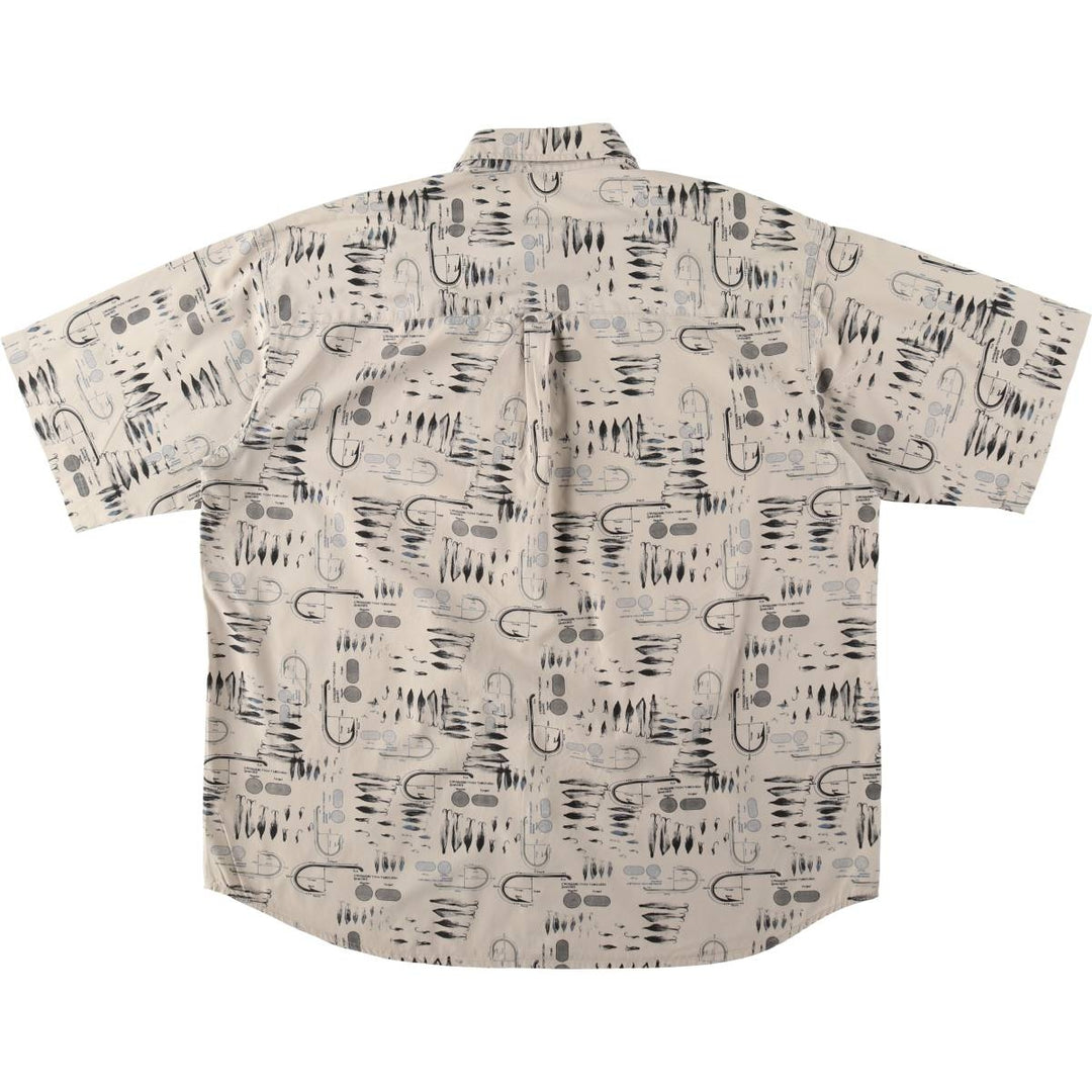 90s-00'S Columbia all-over print short-sleeved button-down shirt, men's size XL. cotton Beige type Vintage Second Hand