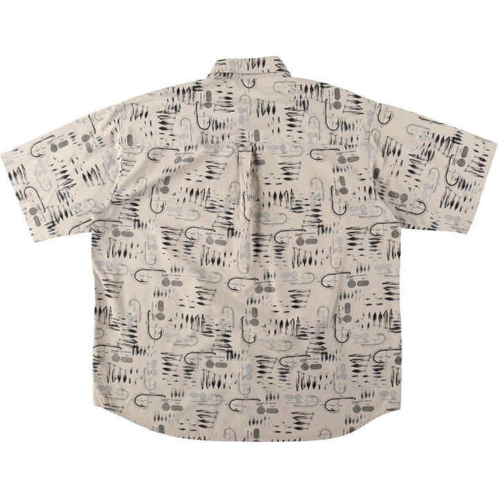 90s-00'S Columbia all-over print short-sleeved button-down shirt, men's size XL. cotton Beige type Vintage Second Hand