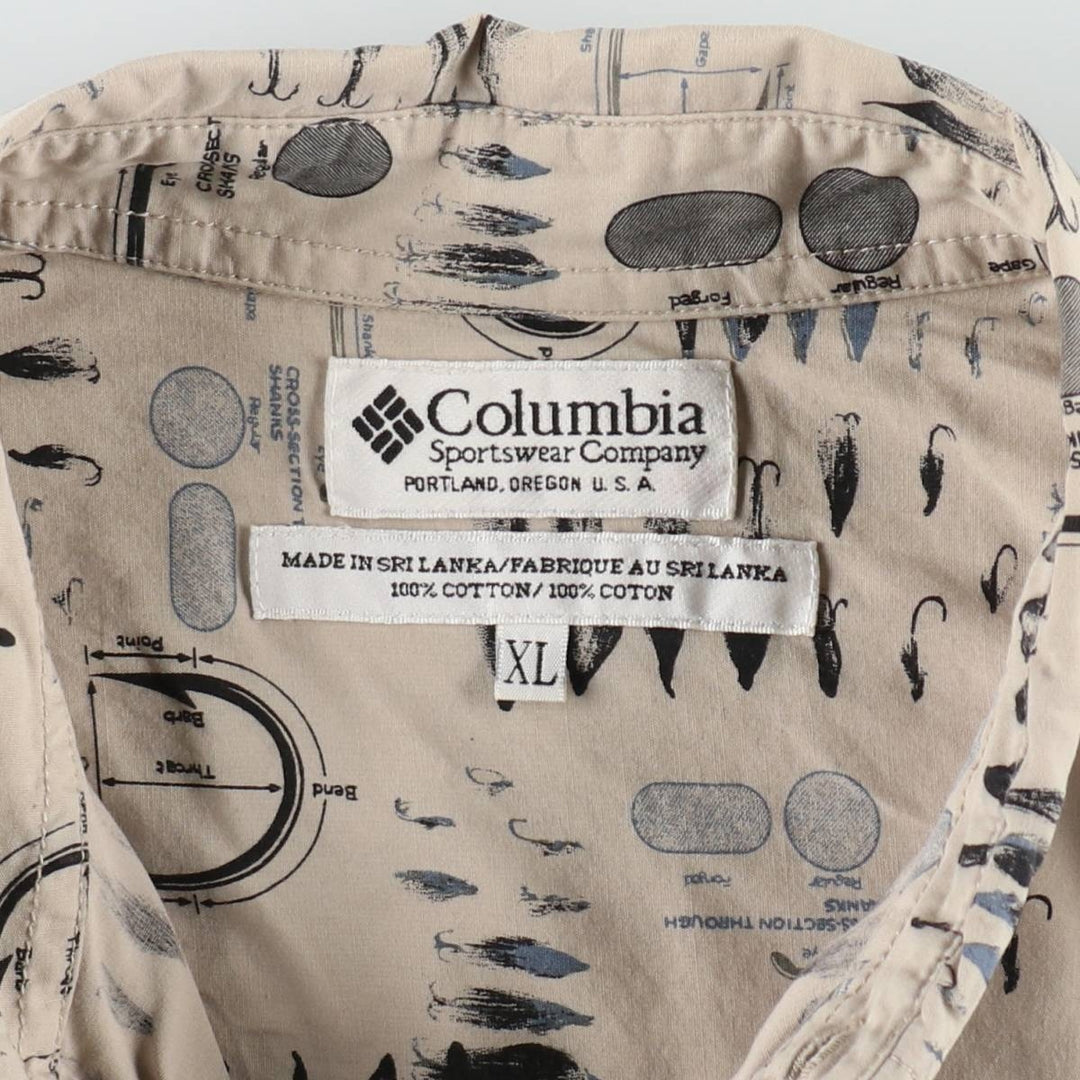 90s-00'S Columbia all-over print short-sleeved button-down shirt, men's size XL. cotton Beige type Vintage Second Hand