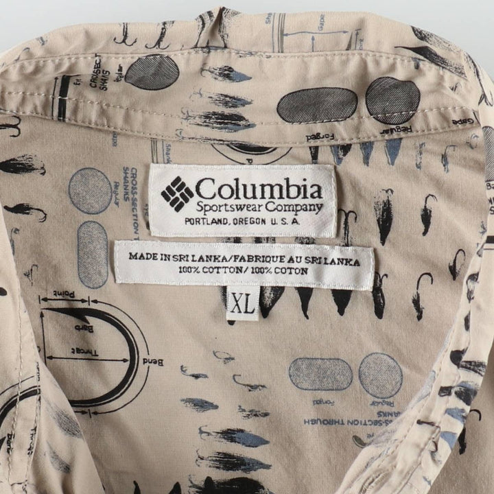 90s-00'S Columbia all-over print short-sleeved button-down shirt, men's size XL. cotton Beige type Vintage Second Hand