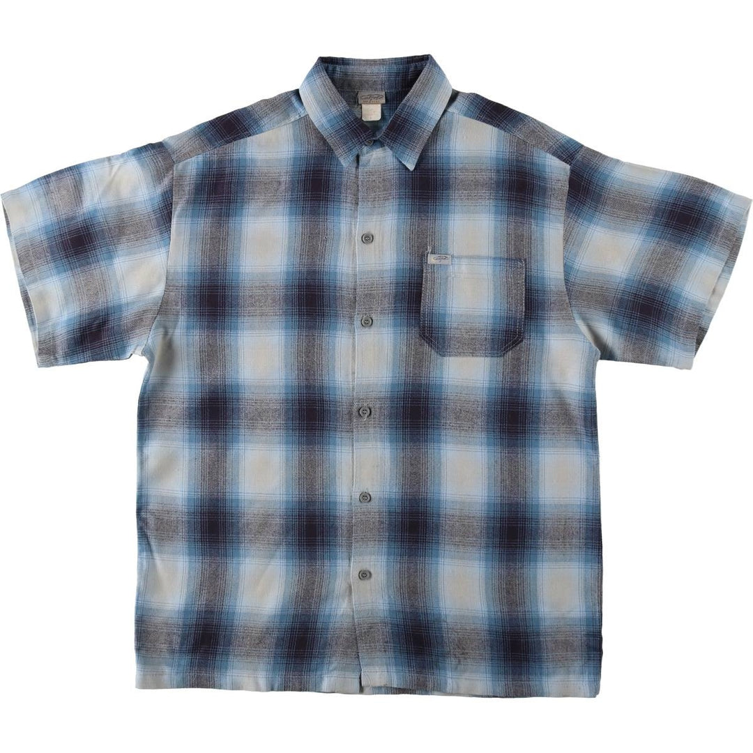Caltop Ombre Check Short-Sleeve Check Shirt, Boxy Shirt, Made in USA, Men's Size L acrylic blue type Vintage Second Hand