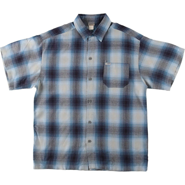 Caltop Ombre Check Short-Sleeve Check Shirt, Boxy Shirt, Made in USA, Men's Size L acrylic blue type Vintage Second Hand