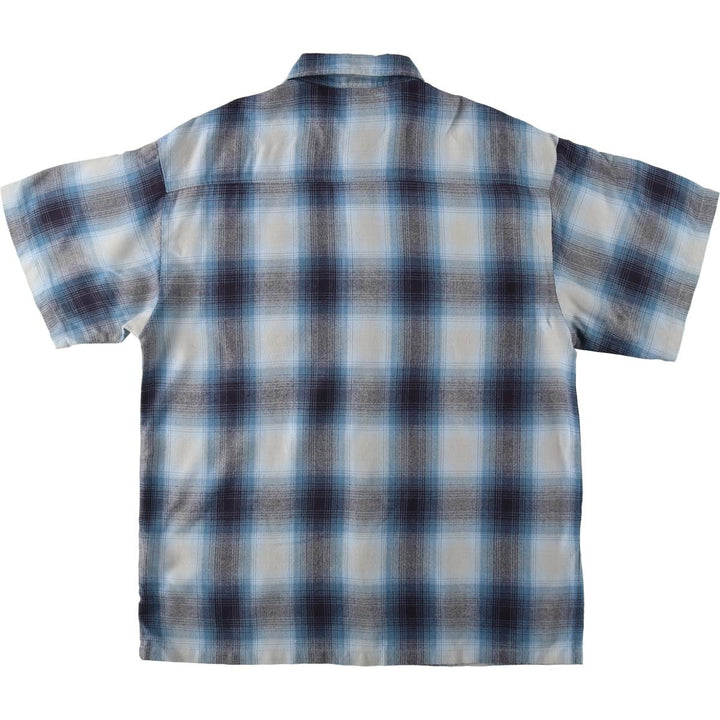 Caltop Ombre Check Short-Sleeve Check Shirt, Boxy Shirt, Made in USA, Men's Size L acrylic blue type Vintage Second Hand